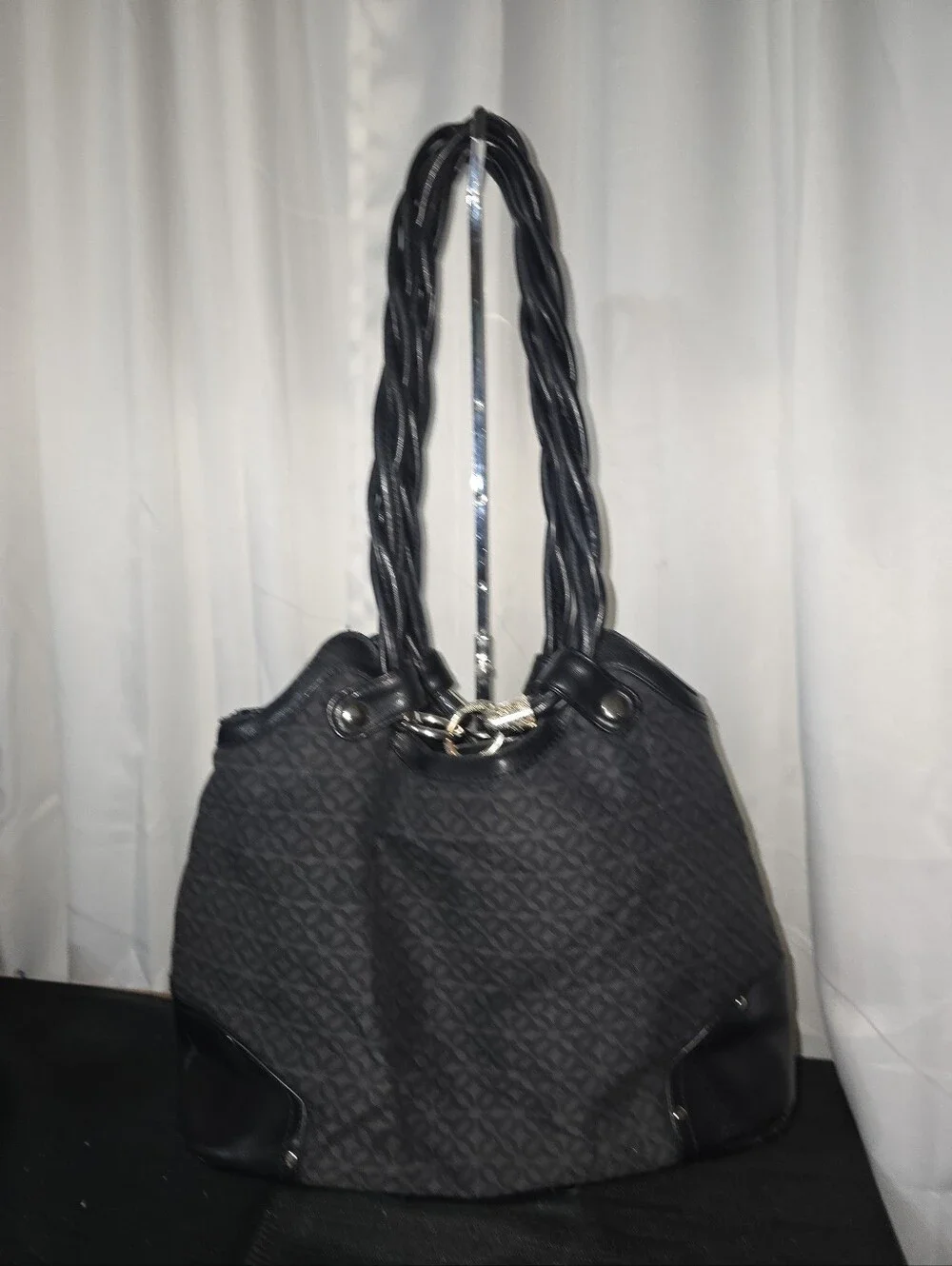 RELIC Black Patterned Shoulder Tote Bag with Twisted Handles Shoulder BAG